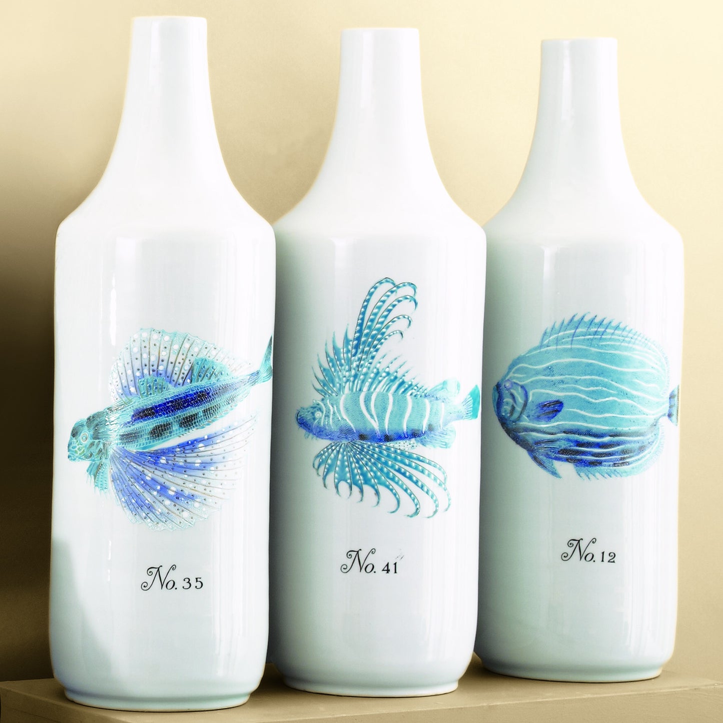 White and Blue Coral Fish Designer Vase Set -SOLD OUT